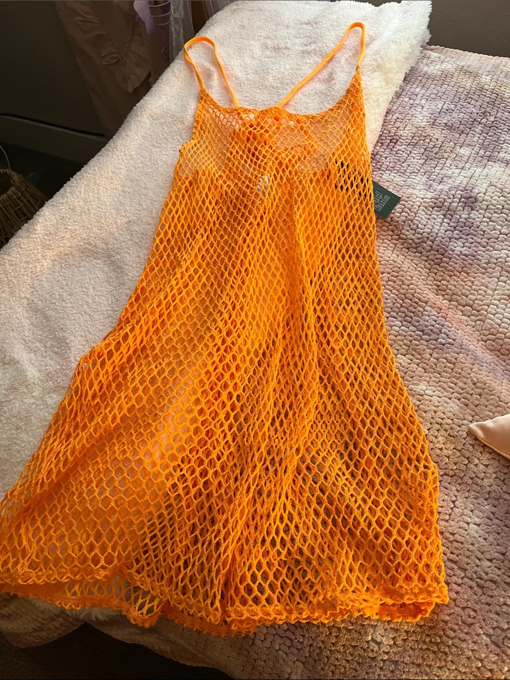 wild fable Orange Mesh Swim Coverup Dress